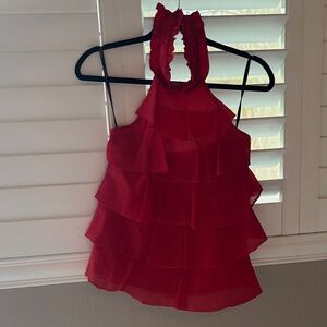 bebe Red Tiered Ruffle Halter Dress